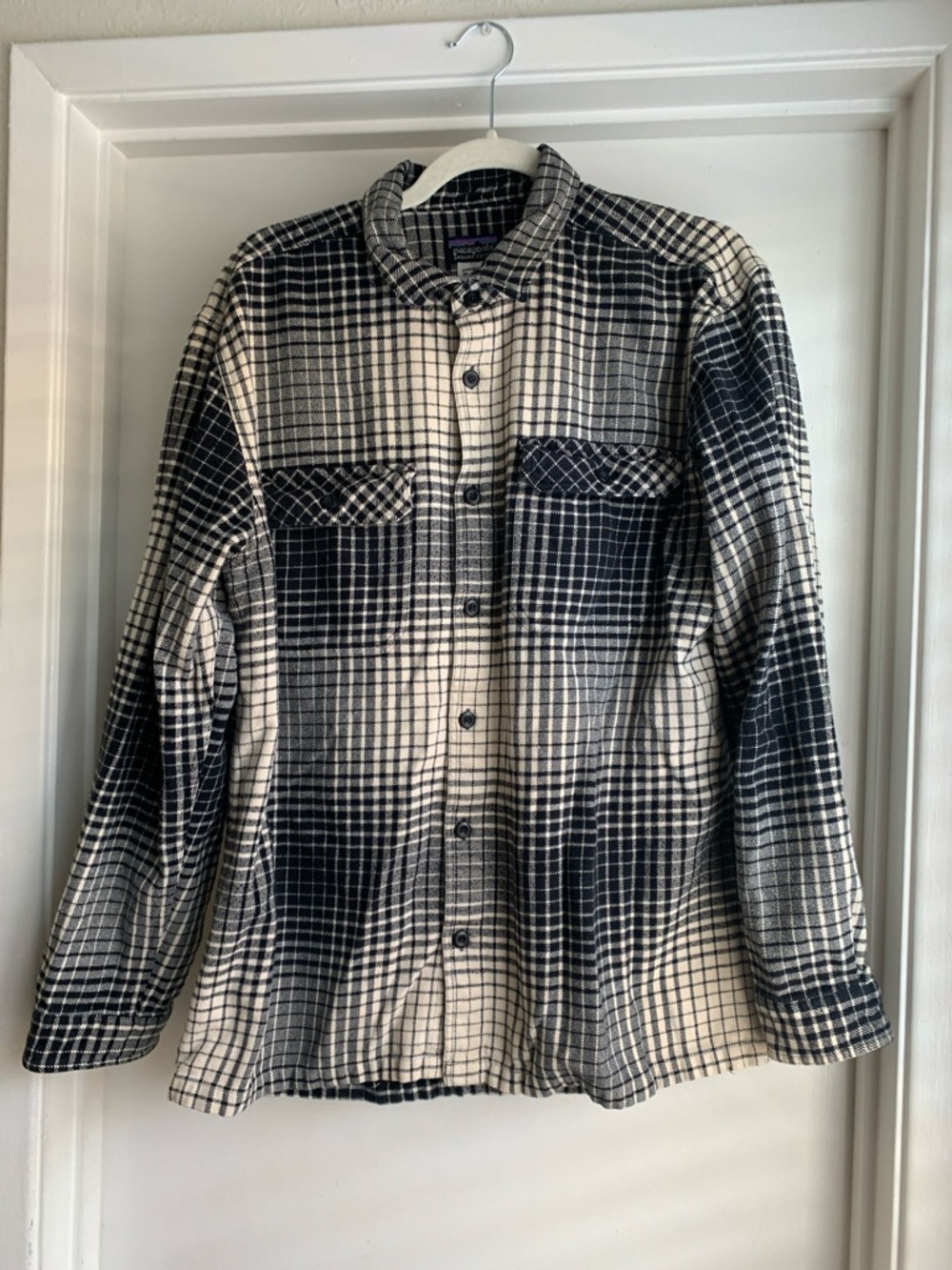 Patagonia Black & Cream Plaid Organic Cotton Shirt Jacket L